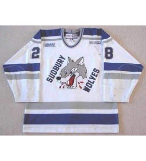 Custom OHL Sudbury Wolves 2003 04 28 Alex Eaton Hockey Jersey Home White